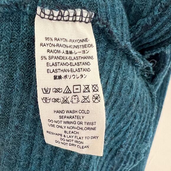 Free People We The Free Open Back Teal Blue Mock Neck Long Sleeve Sweater Size S - Picture 6 of 8